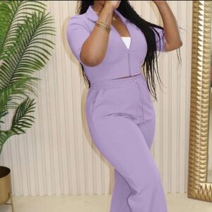 Women’s Fall Solid Zipper Pants Two Piece Set